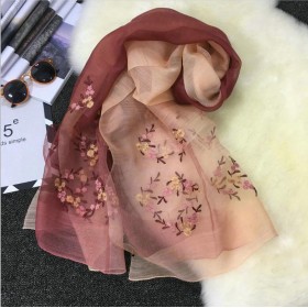 Wool Silk Scaves Pink Print Women Summer Scarf